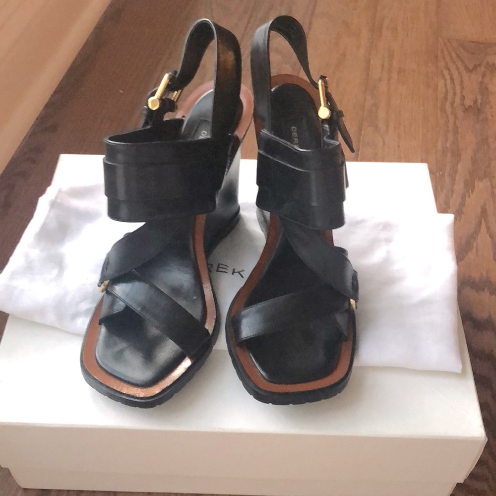 Derek Lam Gillis sandals. Black/shine calf.